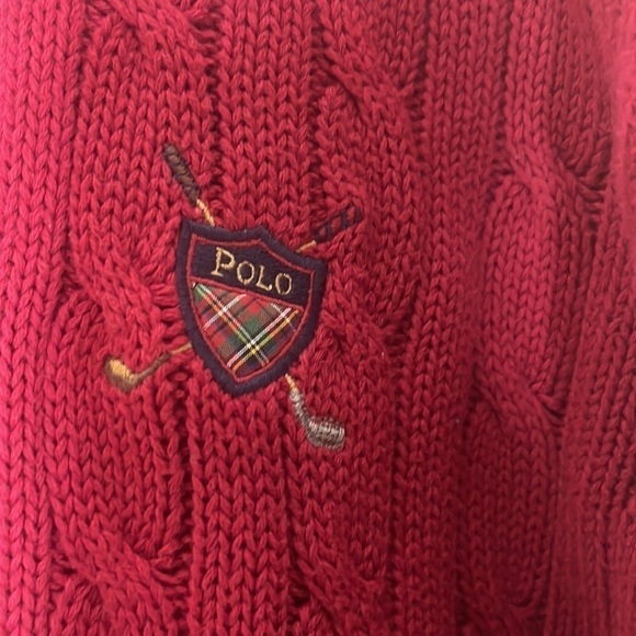 VTG Polo by Ralph Lauren Men Cotton Red Cable Knit Golf Long Sleeve Swea… - Picture 4 of 6